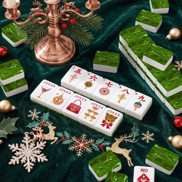 Geode Green Glam Holiday Christmas Mahjong Tiles