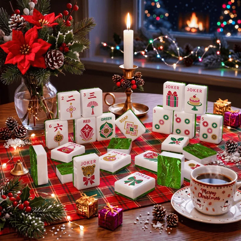Geode Green Glam Holiday Christmas Mahjong Tiles