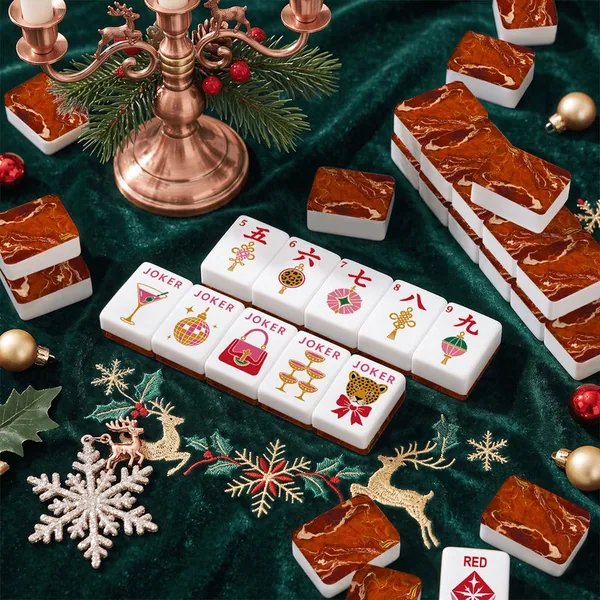 Geode Red Glam Holiday Christmas Mahjong Tiles
