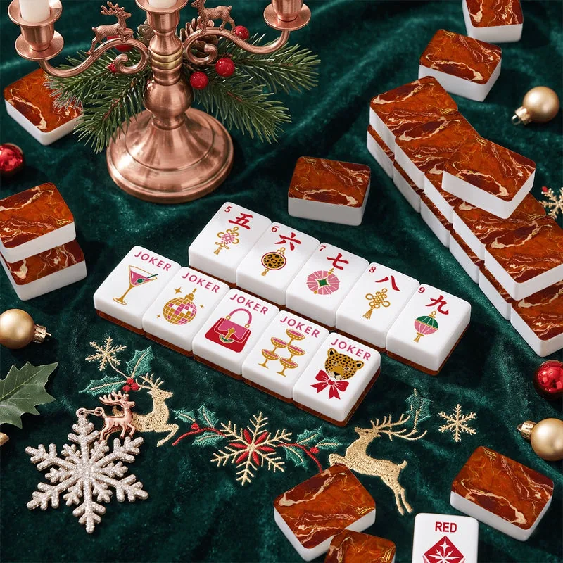 Geode Red Glam Holiday Christmas Mahjong Tiles