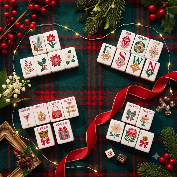 Santa Stories Glam Holiday Christmas Mahjong Tiles
