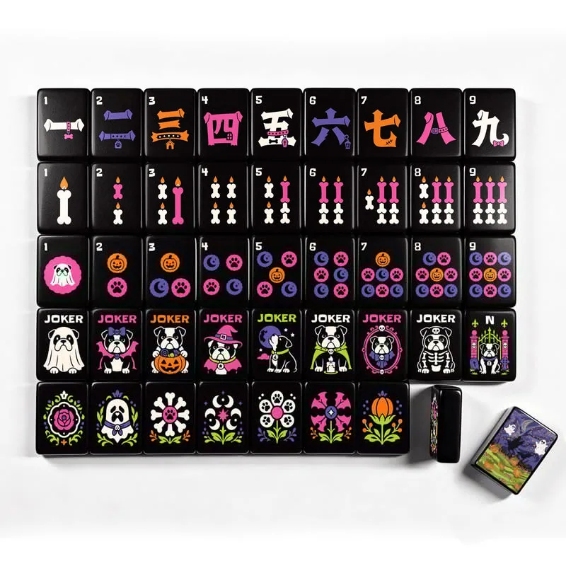 Pumpkin patch - Wicked Bulldog Halloween Mahjong Tiles Single Layer