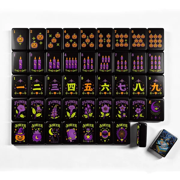 Paws, paws, paws Pumpkin Hex Halloween Mahjong Tiles Single Layer