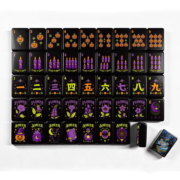 Paws, paws, paws Pumpkin Hex Halloween Mahjong Tiles Single Layer