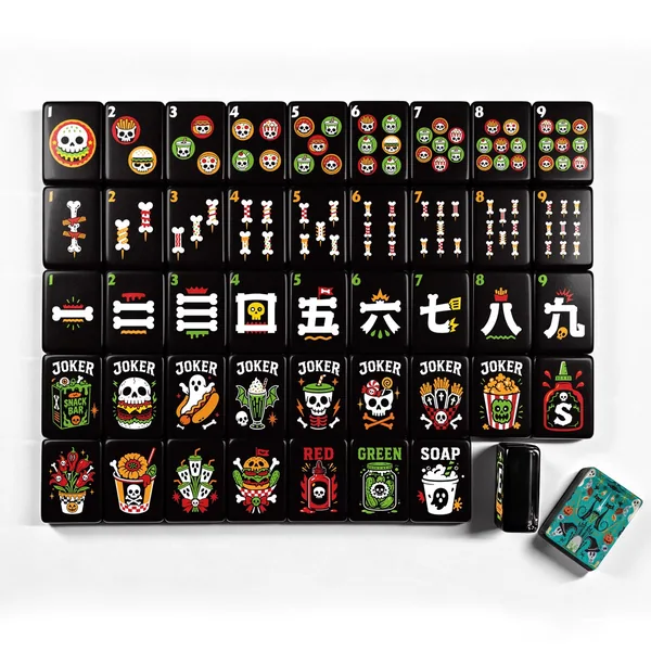 Teal Halloween Skull Diner Halloween Mahjong Tiles layered tiles