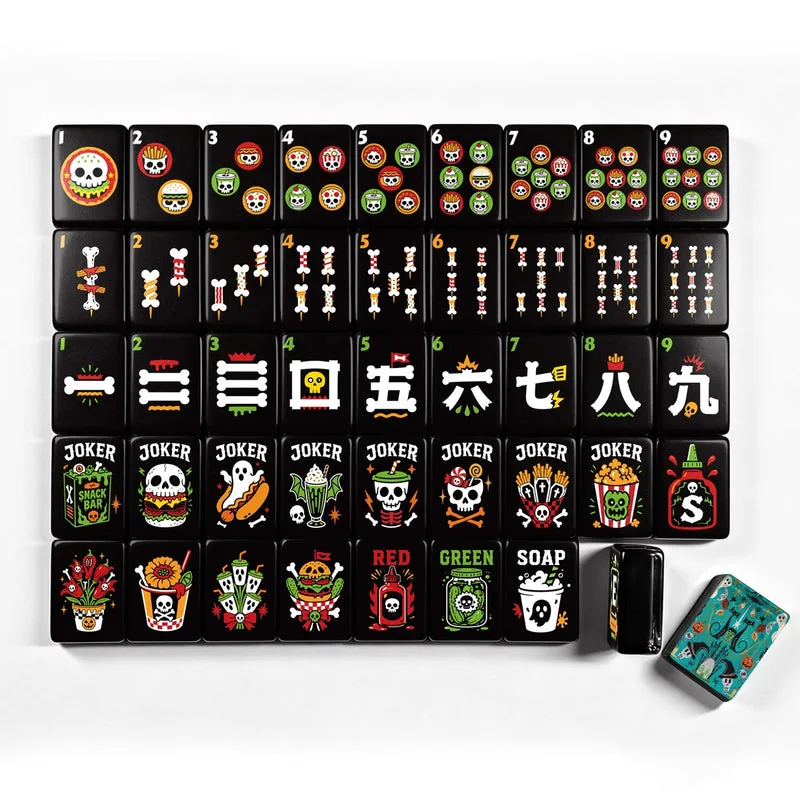 Teal Halloween Skull Diner Halloween Mahjong Tiles layered tiles
