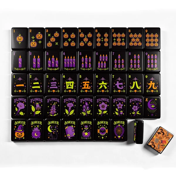 Sistas on Orange with Pumpkin Hex Halloween Mahjong Tiles Single Layer