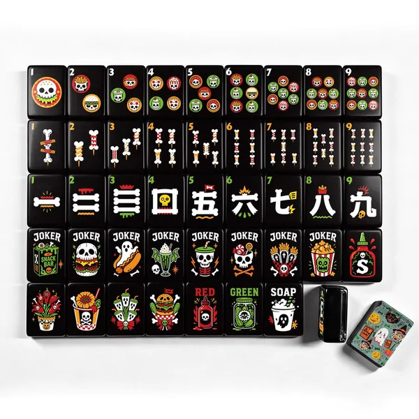 Vintage Halloween on teal with Skull Diner Halloween Mahjong Tiles multi layer