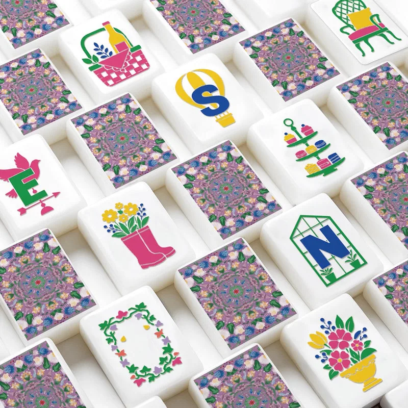 Lilac Mahjong Tiles Set (Floral Garden Style) (Single Layer)
