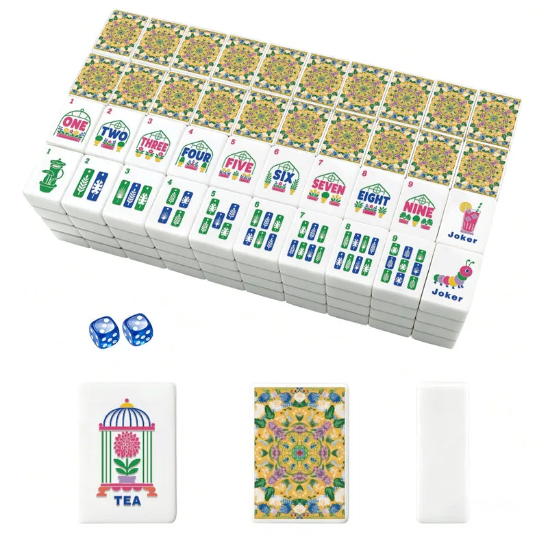 Yellow Mahjong Tiles Set (Floral Garden Style) (Single Layer)
