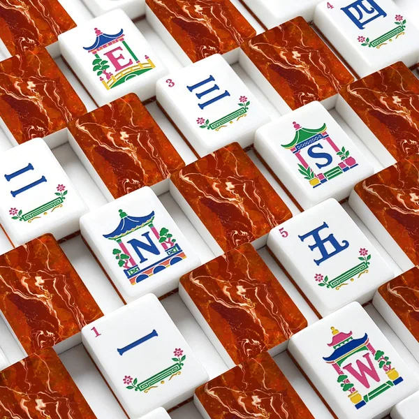 American Mahjong Tiles (Traditional Porcelain Style) Geode Series 1 Red fires