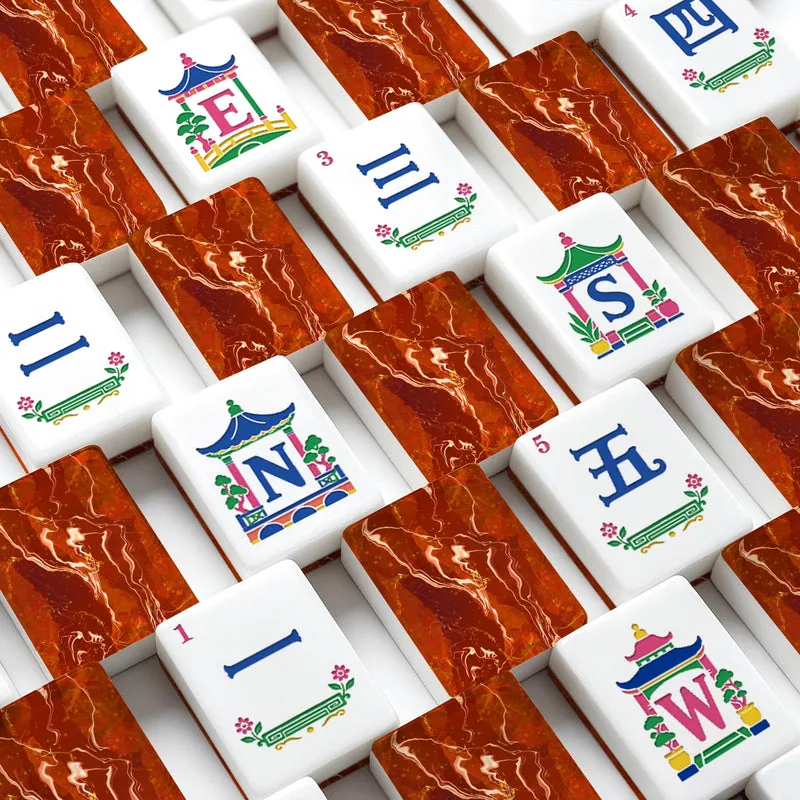 American Mahjong Tiles (Traditional Porcelain Style) Geode Series 1 Red fires