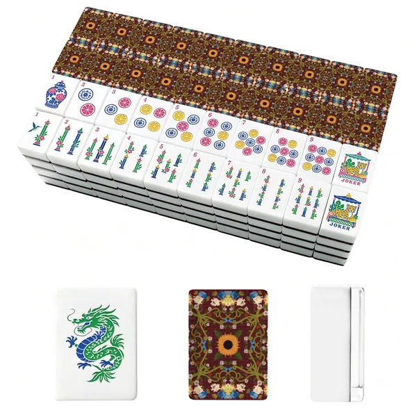 American Mahjong Tiles (Traditional Porcelain Style) Burgundy Sunflower