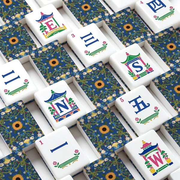 American Mahjong Tiles (Traditional Porcelain Style) Blue sunflower