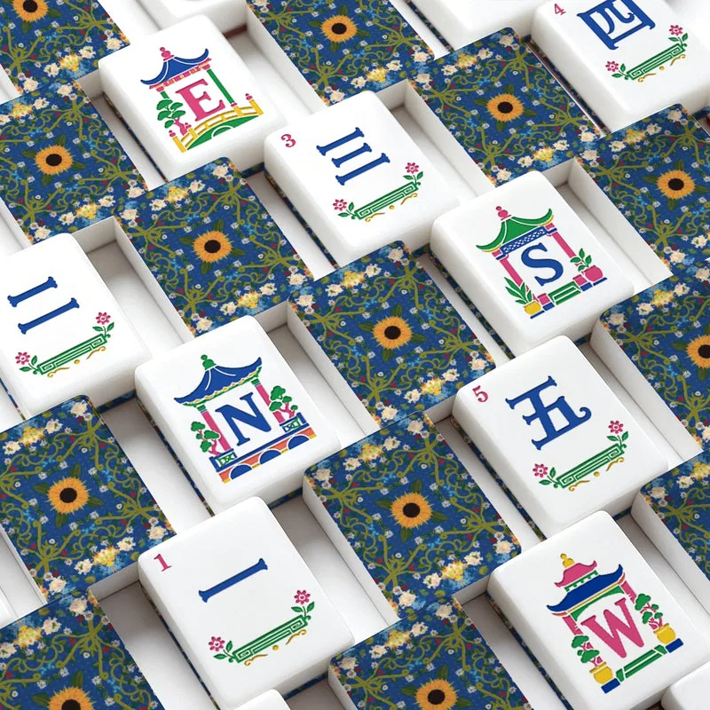 American Mahjong Tiles (Traditional Porcelain Style) Blue sunflower