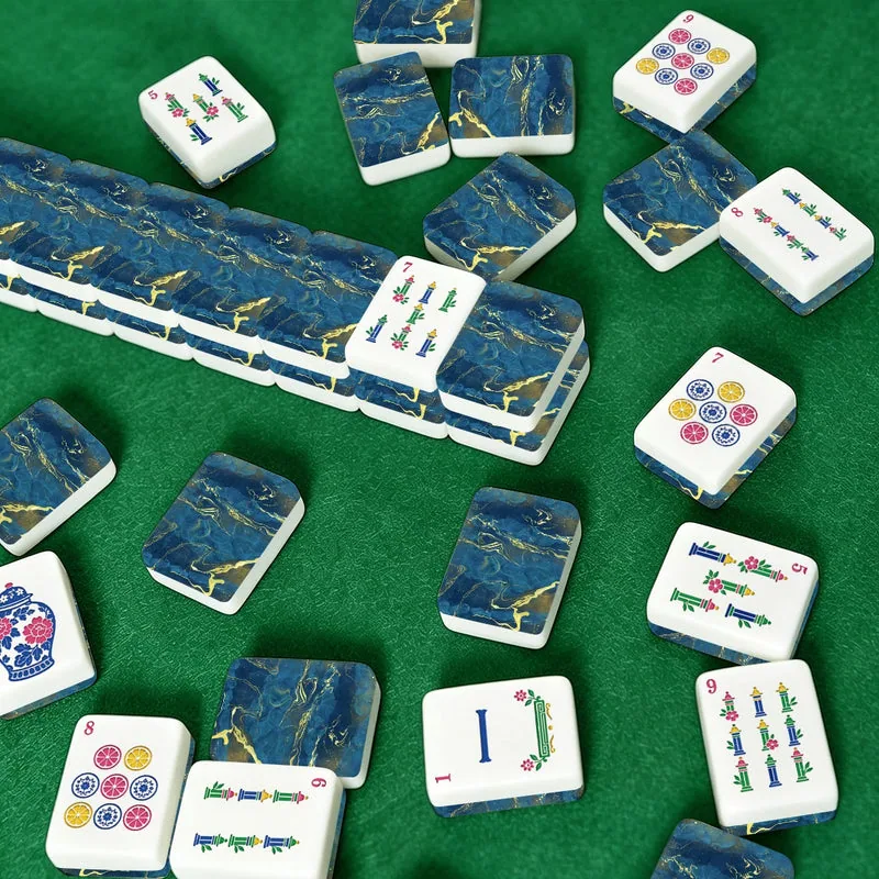 American Mahjong Tiles (Traditional Porcelain Style) Geode series blue gold vein