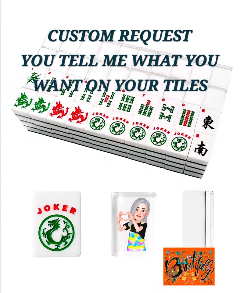 Custom designed back American Mahjong tiles with traditional Chinese faces