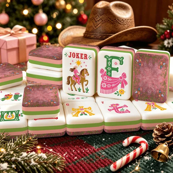 Western Christmas Mahjong Tiles Pink Boots