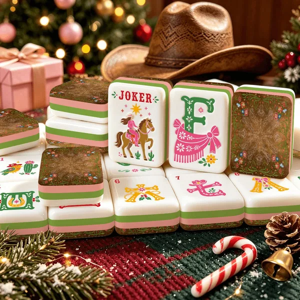 Western Christmas Mahjong Tiles Brown Boots