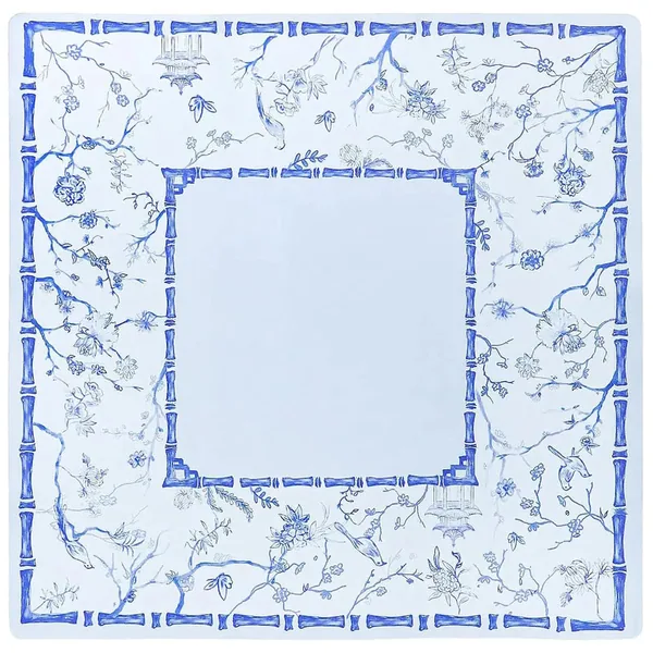 Blue White Chinoiserie Bamboo Mahjong Mat