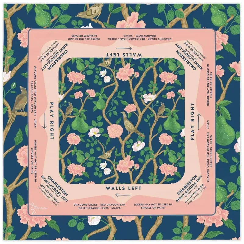 Classic Chintz Floral Bird Guide Mahjong Mat
