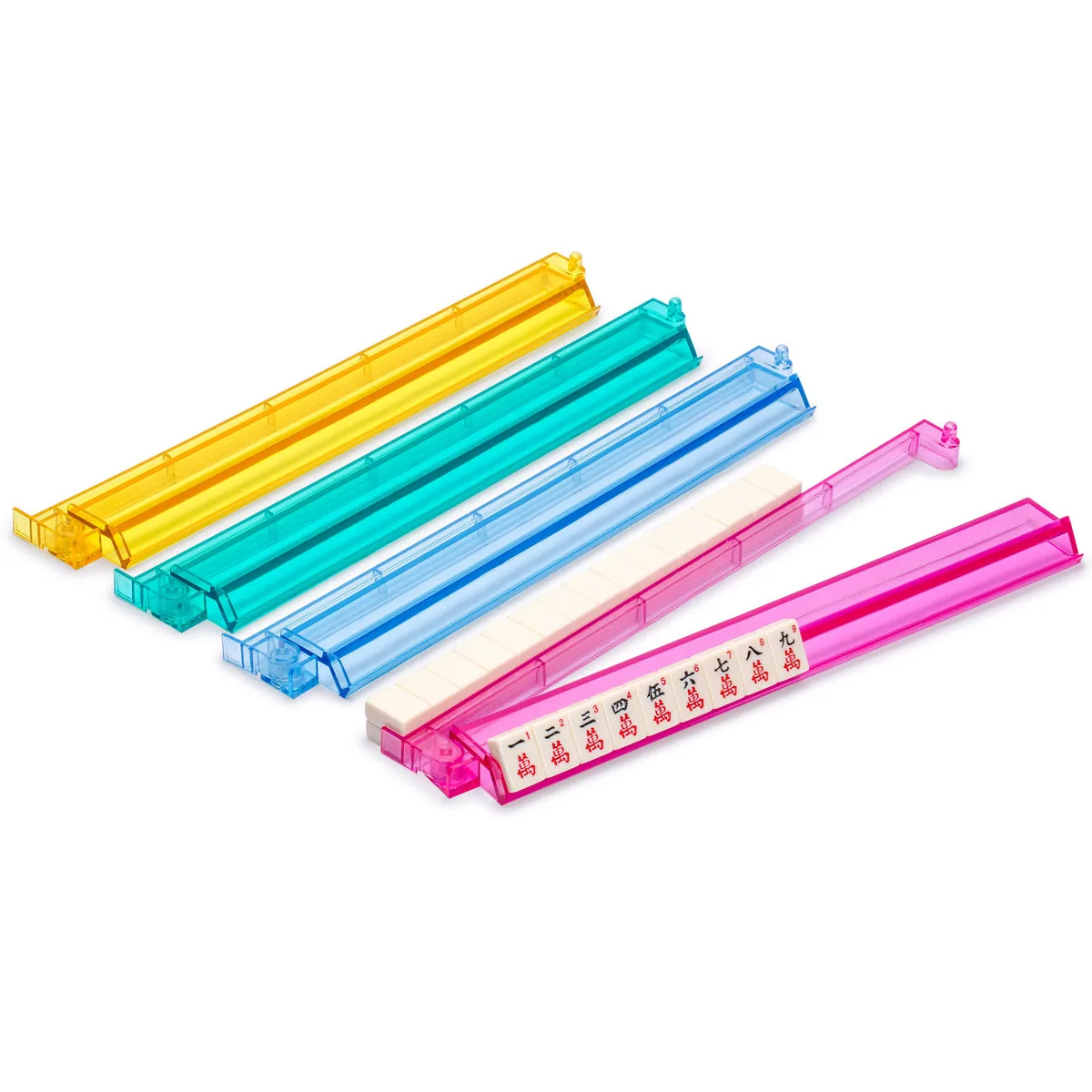 Modern Mahjong Racks with Built-in Pushers – Multi-Color (Set of 4)