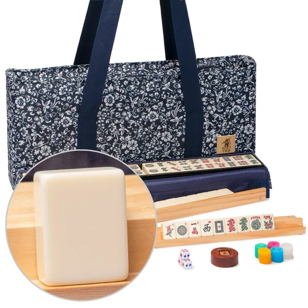 American Mahjong Game Set, "Blue Calico" with Floral Blue Soft Case