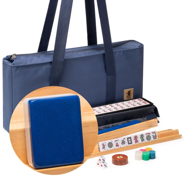 American Mahjong Set, "Indigo Tides" with Blue Soft Case