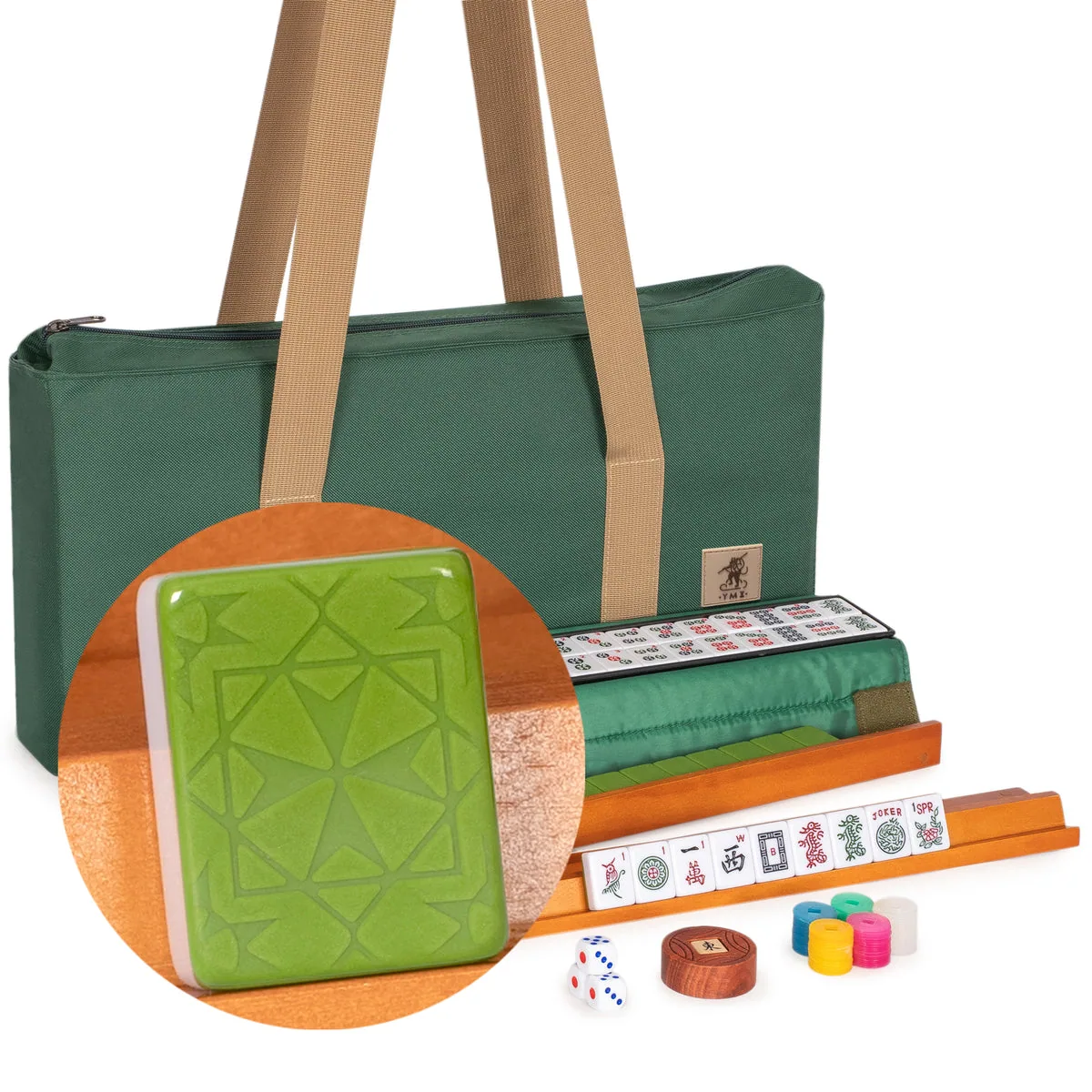 American Mahjong Set, "Verdant Santorini" with Green Soft Case
