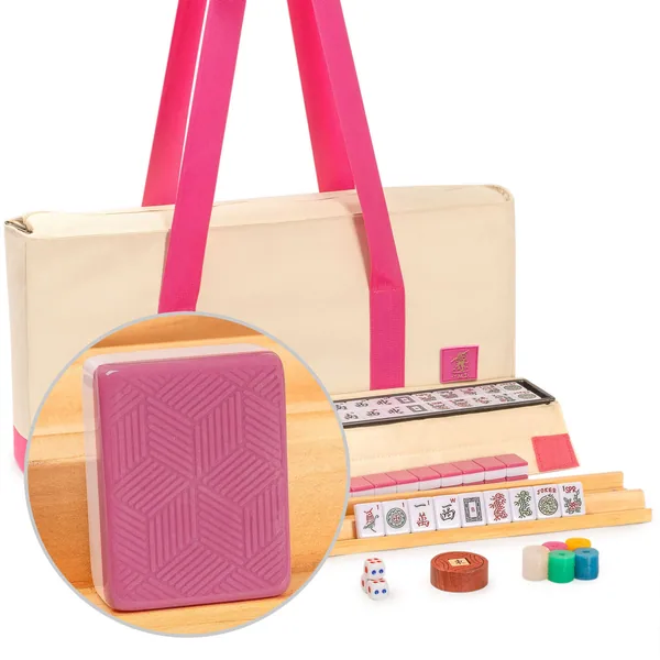 American Mahjong Set, "Rosehill" - 166 Rose-Pink Embossed Patterned Tiles