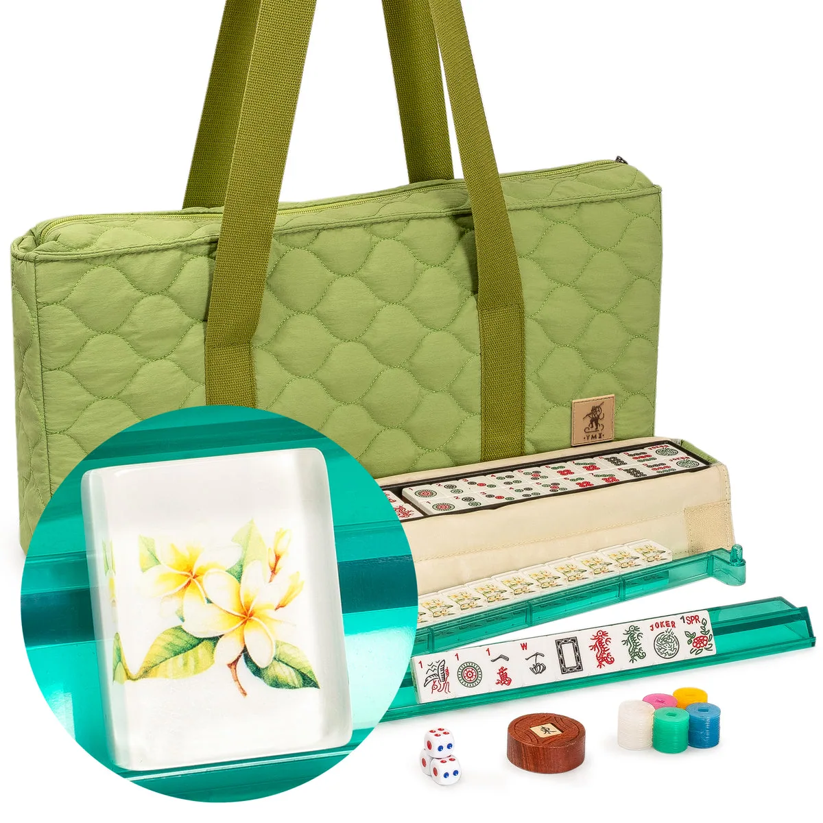 American Mahjong Set, "Aloha" - 166 Tiles with Plumeria Motif