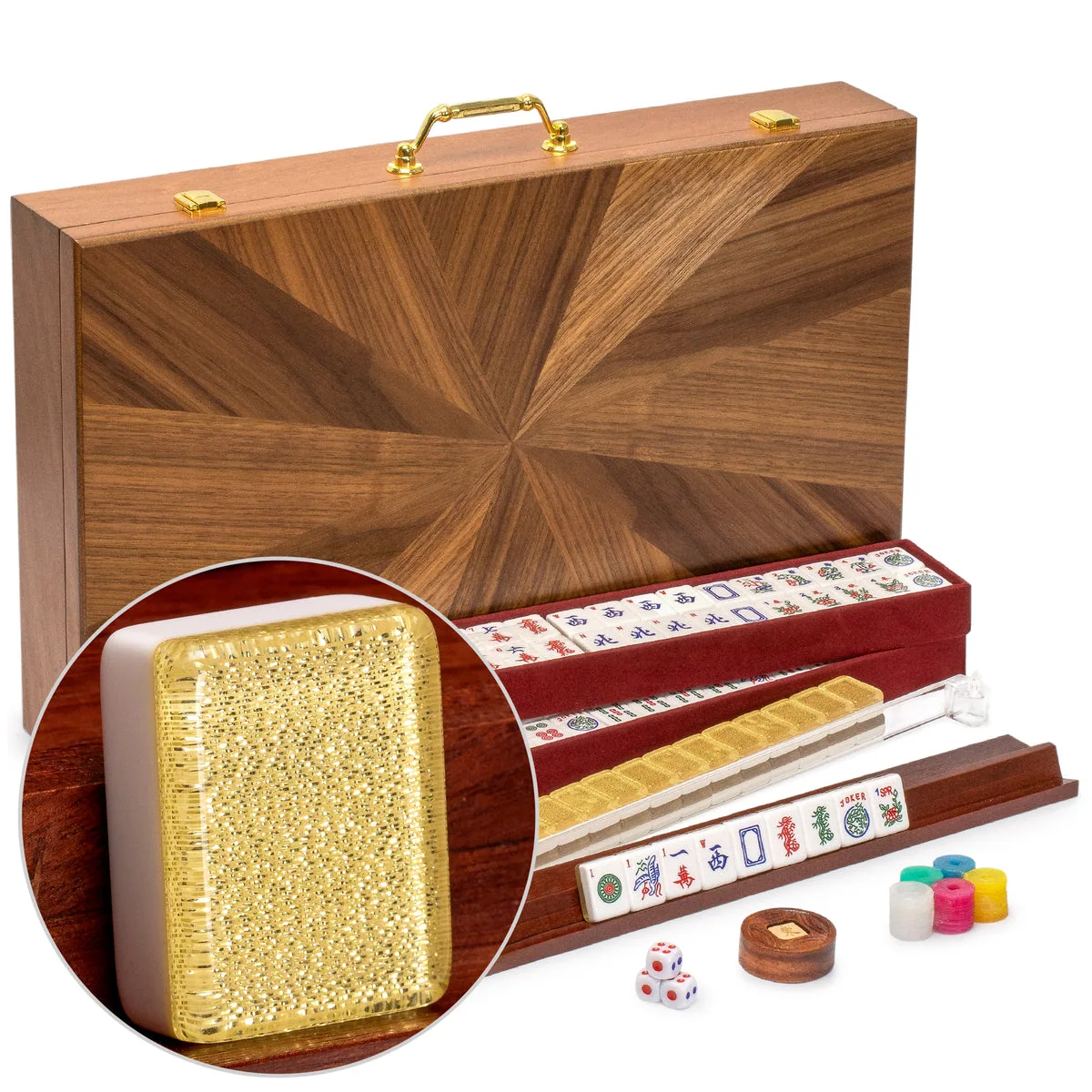 American Mahjong Set, "Golden Fortune" with Inlaid Wooden Case