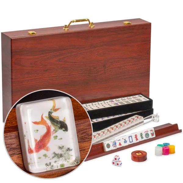 American Mahjong Set, "Koi Fish" with Wooden Case