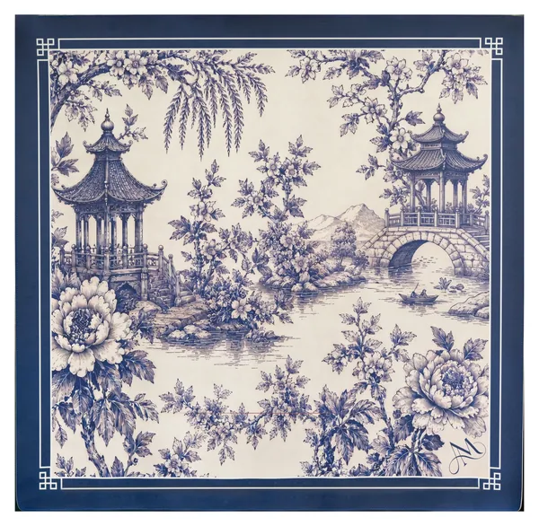 French Blue Chinoiserie Mahjong Mat (Leatherette)
