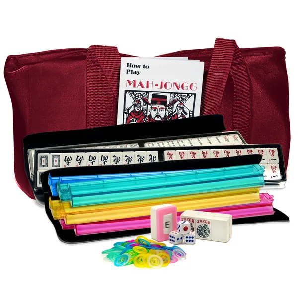 Beginner’s Basic White American Mah Jongg Tiles, Combos, and Burgundy Case