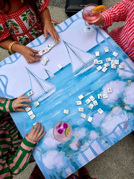 WHITE SAILBOATS-MAHJONG MAT