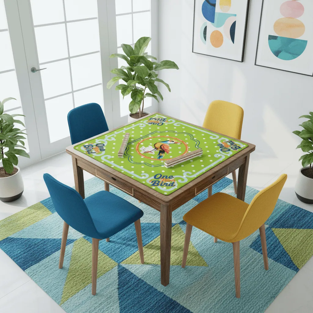 One Bam Bird Citrus Green Polka A Dot Preppy Whimsical Mahjong Mat