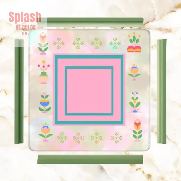 Mahjong Mat, Watercolor Preppy Pink Green Teal Scandinavian Floral Mahj Mat