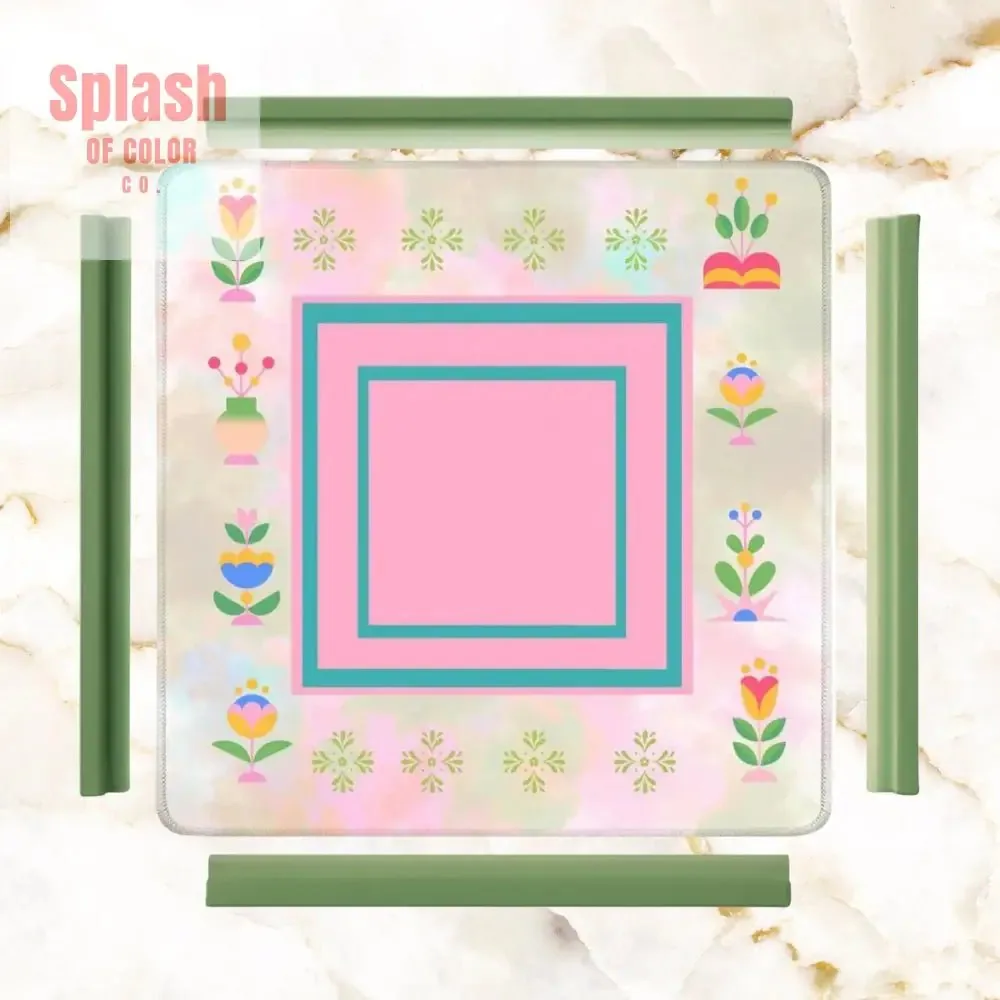 Mahjong Mat, Watercolor Preppy Pink Green Teal Scandinavian Floral Mahj Mat