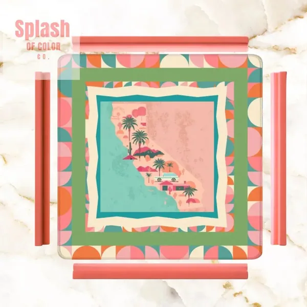 California Dreaming State Pride Modern Coral, Green Pink Preppy Mahjong Mat