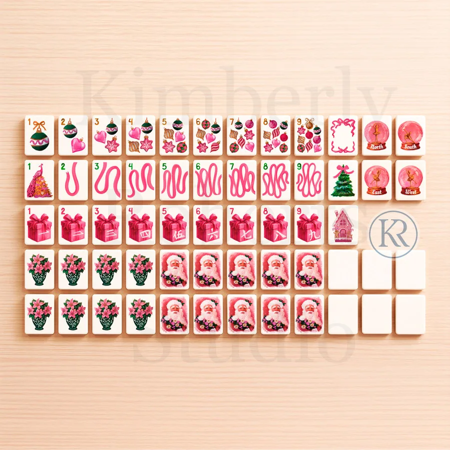 Pink Christmas Mahjong Set PRINTED