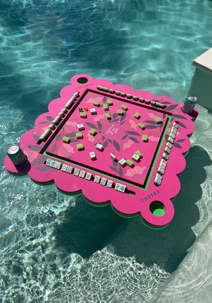 Floating Mahjong Tile Mat in Neon Floral Pink