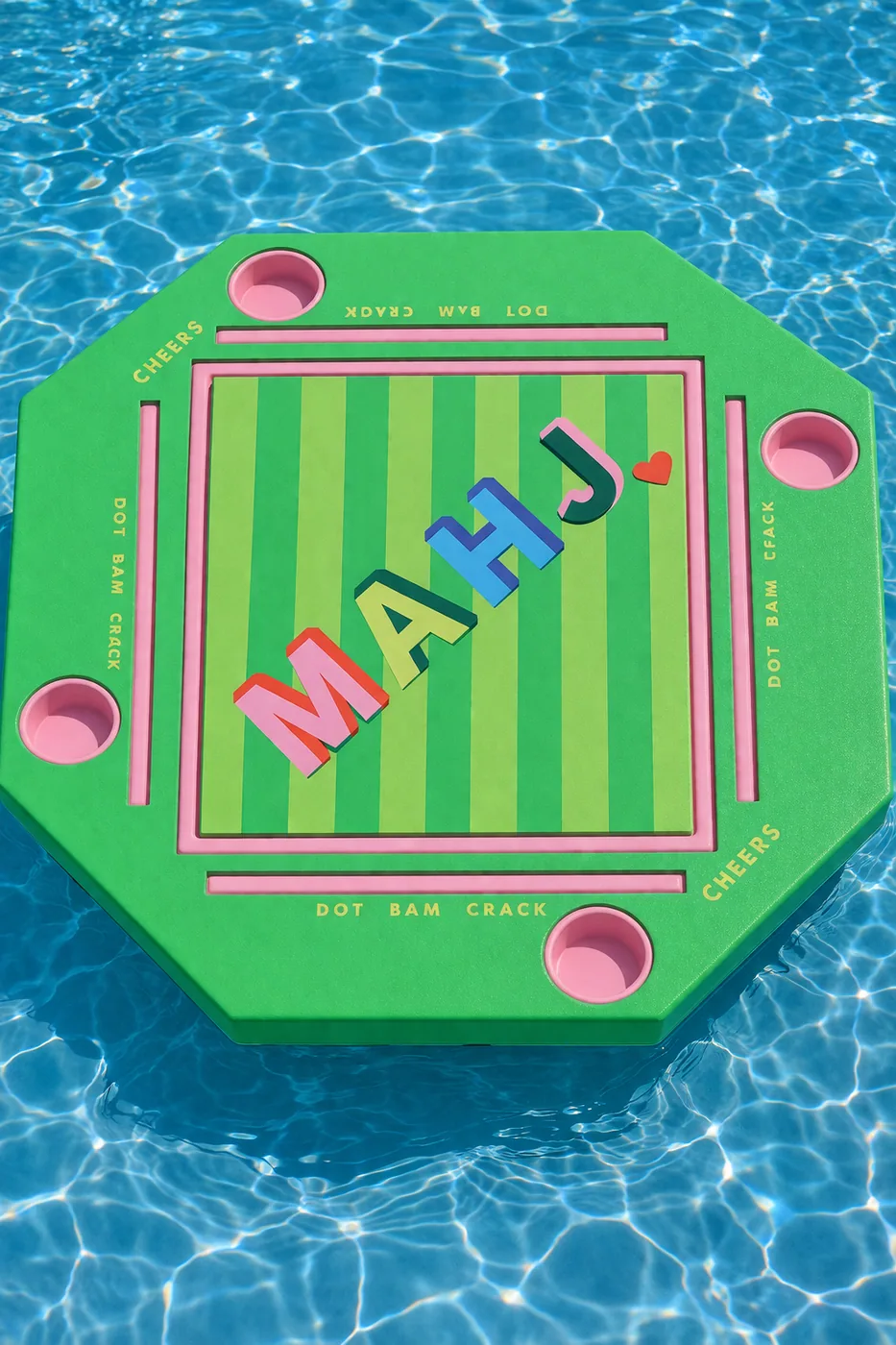 Floating Mahjong Tile Mat in MAHJ Block in Green and Pink