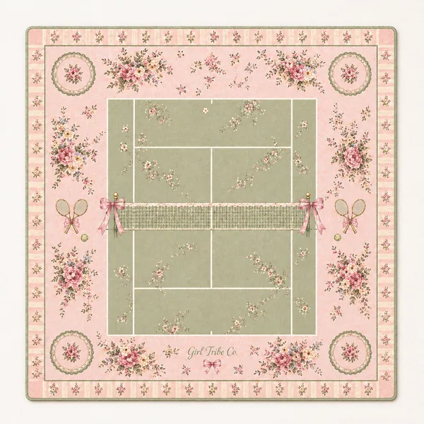 Tennis Court Vintage Floral mahjong mat 33"x33"
