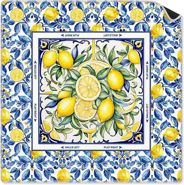 Yomisex — Blue and Yellow Mediterranean Lemon Mahjong Mat 31.5 x 31.5 Inch