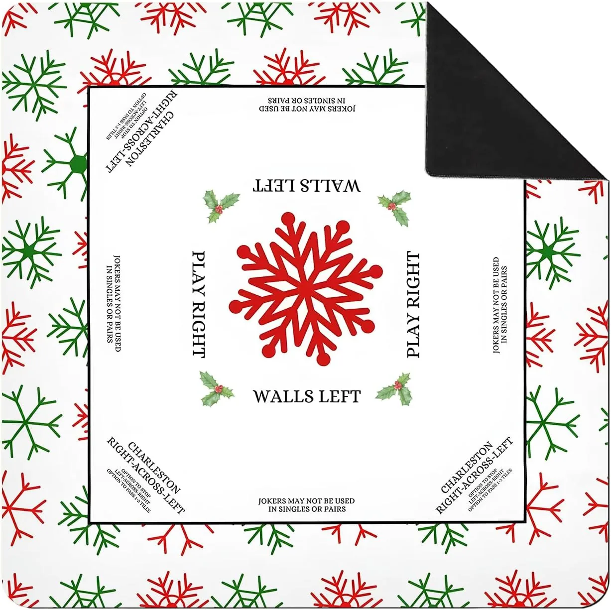 SkipTiger — Christmas Snowflake Mahjong Mat 31.5 x 31.5 In, Red and Green