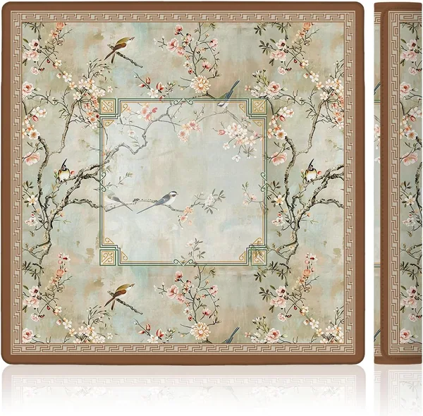 LZYRF — Vintage Chinoiserie Cherry Blossom Mahjong Mat 31.5 x 31.5 in