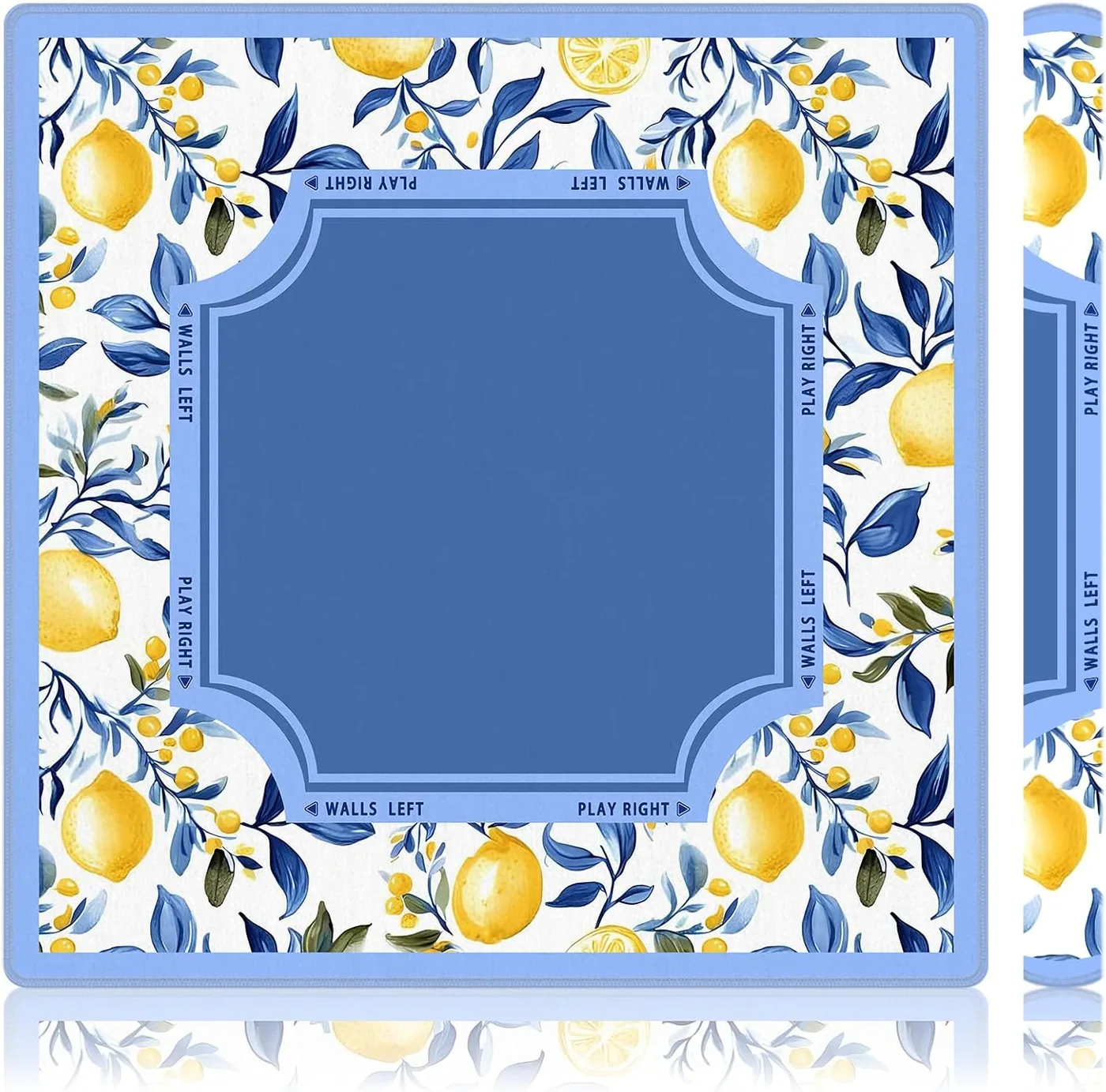 BNHJKFQZ — Blue and Yellow Lemon Mahjong Mat 31.5x31.5 Inch