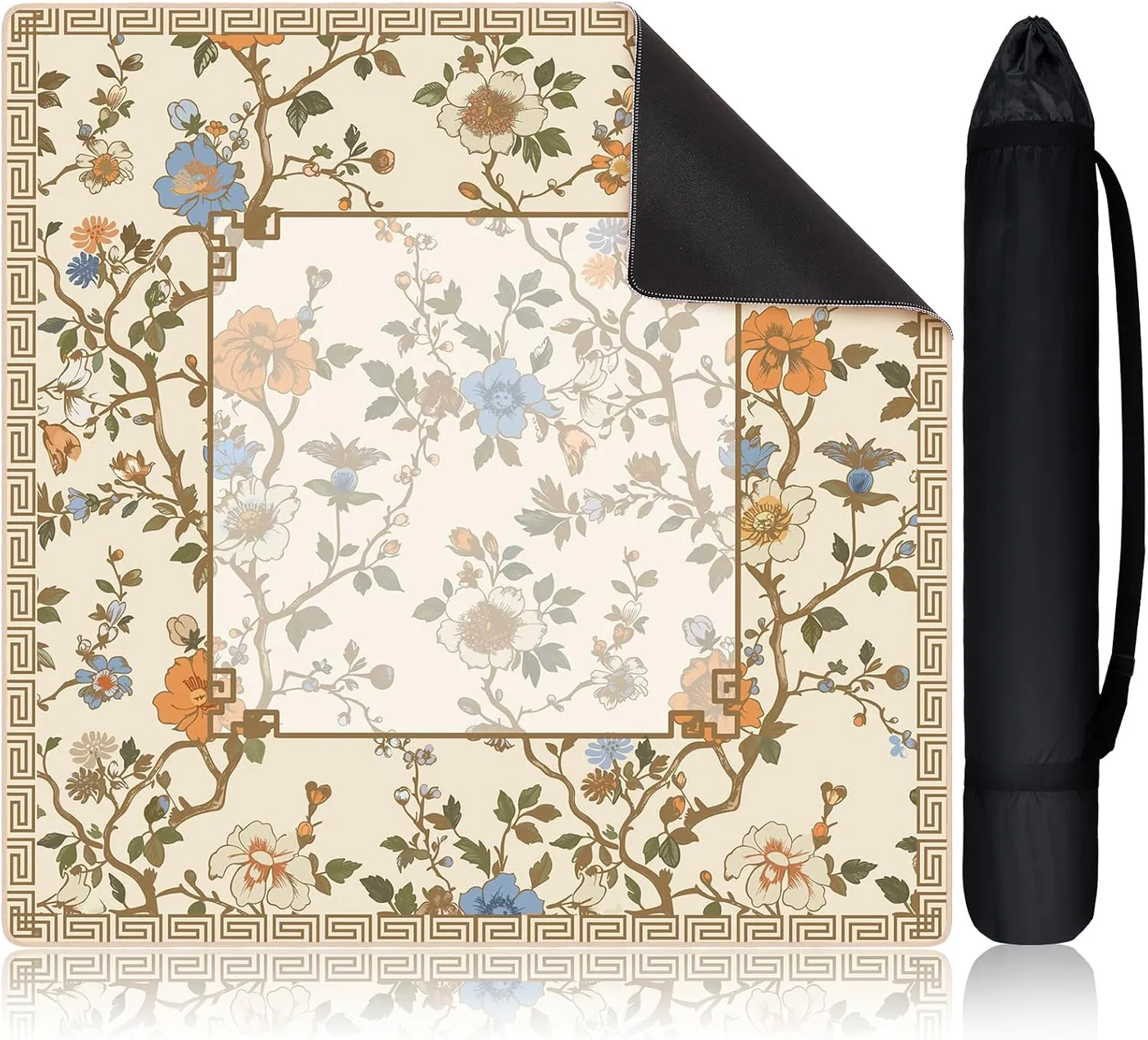 Sonwyoung — Beige and White Floral Chinoiserie Mahjong Mat 31.5" x 31.5"