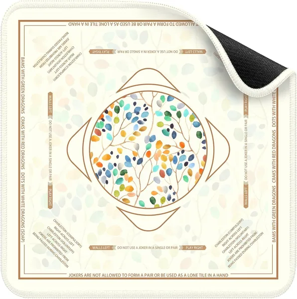 Deyimmei — Mahjong Mat 31.5 Inch Square with Printed Rules, Watercolor Leaves